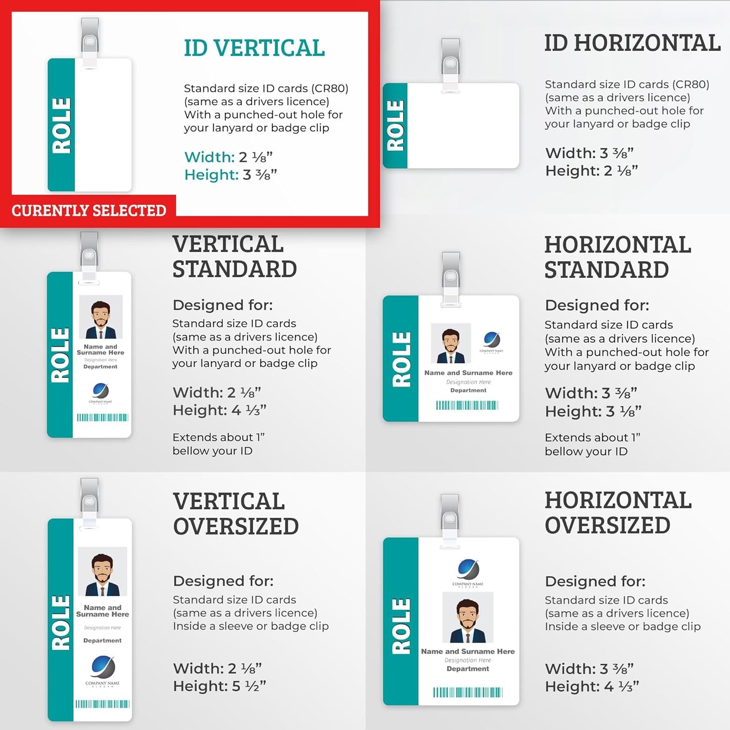 Custom Print Employee ID Badge with Vertical Side Text, Double Sided Print with Name, Photo, Logo, and Barcode – Unique Photo ID Card Solution (ID Vertical)