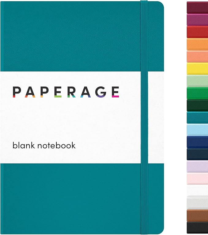 PAPERAGE Blank Journal Notebook, (Turquoise), 160 Pages, Medium 5.6 in x 8 in - 100 GSM Thick Paper – Hardcover Journaling Notebook for Work, School, Note Taking or Sketching