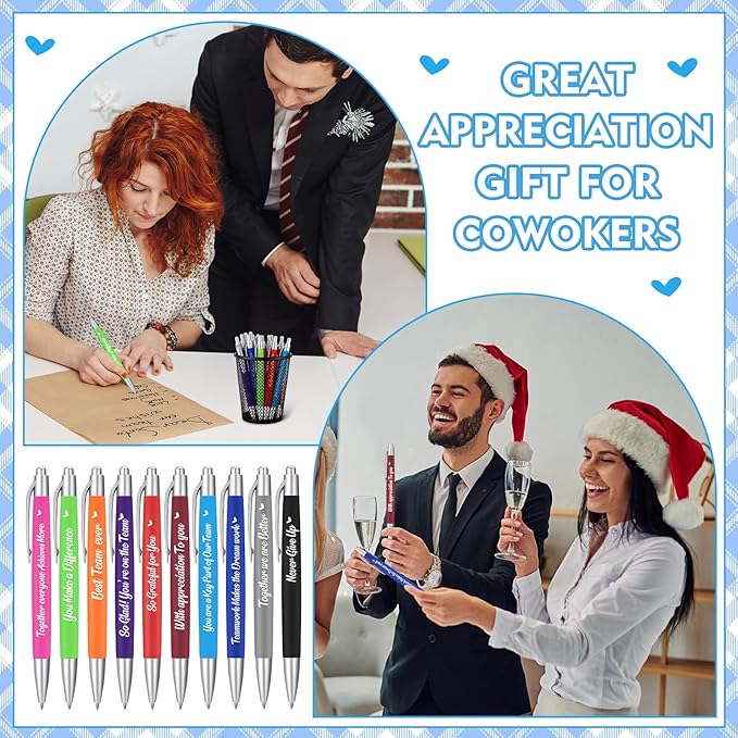 Yeaqee 100 Pcs Inspirational Pens Employee Appreciation Back to School Gifts Motivational Thank You Metal Greeting Quote Ballpoint Pen for Coworker Teacher(Multicolored,Member)