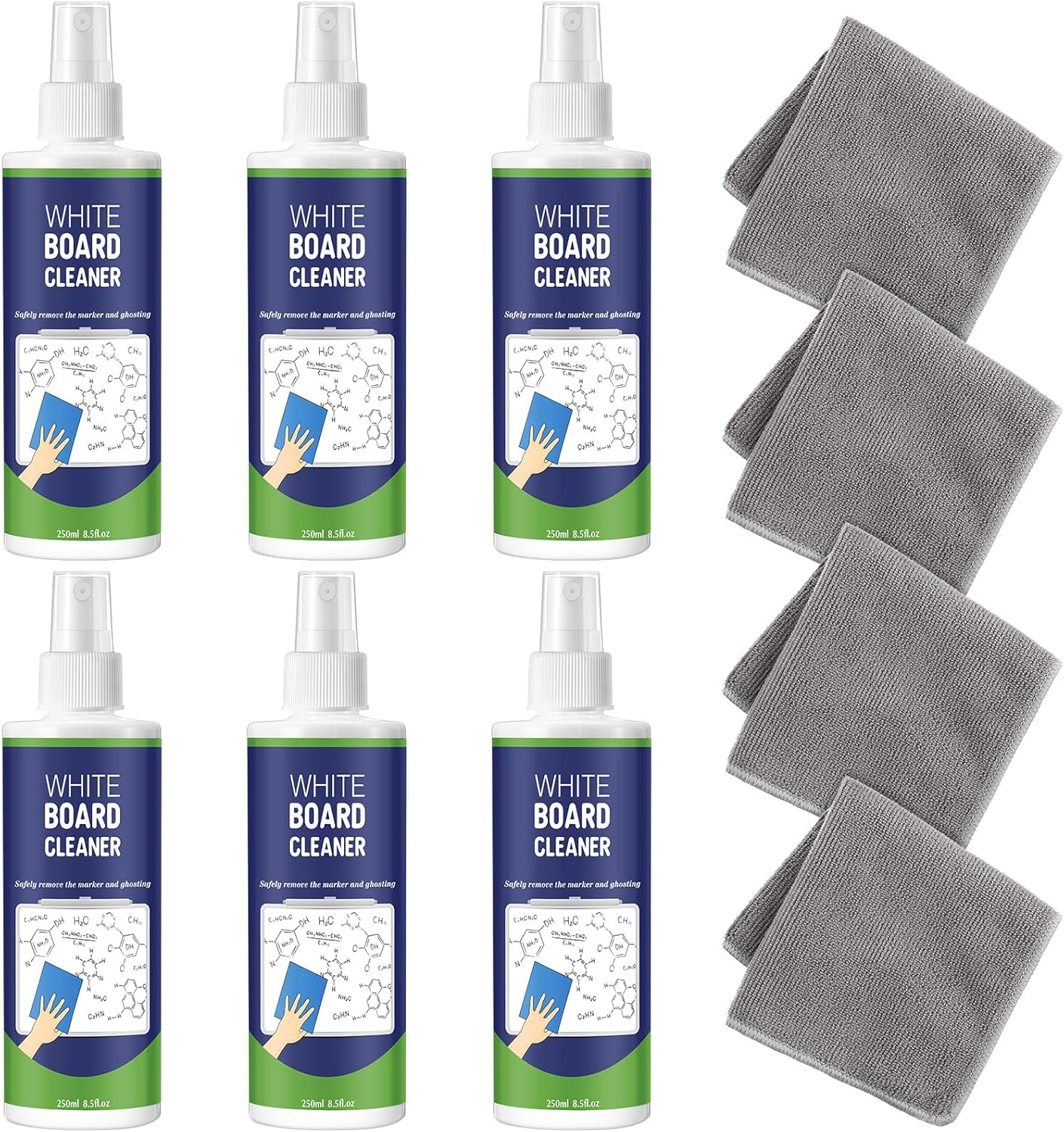6 Pack Whiteboard Cleaner Spray 8.5oz Dry Erase Board Cleaner with 4 Cloths Non Toxic Dry Erase Cleaner Removes Stubborn Marks from Whiteboards