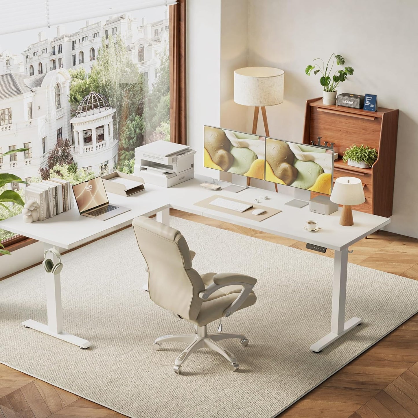 Agilestic Triple Motors 73" x 60" L Shaped Standing Desk, Electric Standing Desk Adjustable Height, Extra Large Desktop Corner Table for Home Office, Gaming Workstation, Splice Board, White