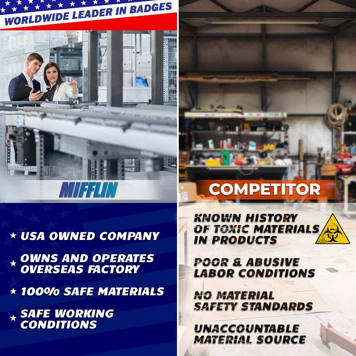 Mifflin-USA Horizontal ID Name Badge Holder (Clear, 3.5x2.25 Inches, 10 Pack), Waterproof and Resealable Plastic Card Holders