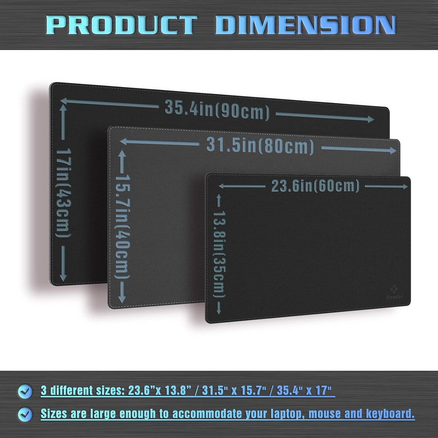 K KNODEL Desk Mat, Blotter, Dual-Sided Office Desk Pad, Waterproof Desk Mat for Desktop, Desk Blotters, PVC Leather Pad Protector (Black, 31.5" x 15.7")