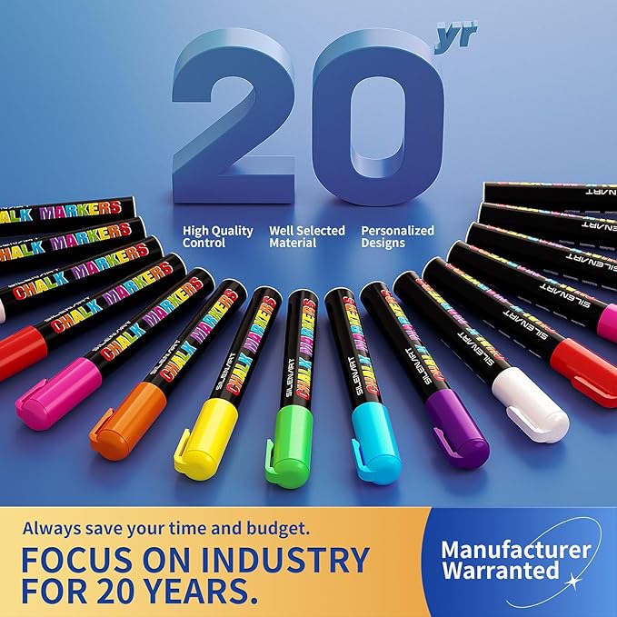 SILENART Blue Chalk Markers Jumbo Tip - 15mm Thick Tip Car Marker - Wide Window Chalk Pen for Chalkboard, Window, Glass, Mirror, Blackboard