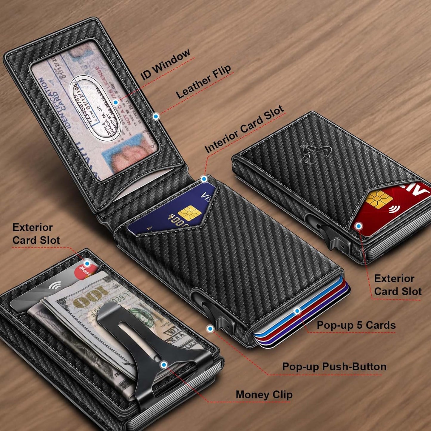 BULLIANT Men Wallet,Money Clip Wallet Slim For Gift Men 9Cards-Metal Credit Card Case in Magnetic Leather Flip