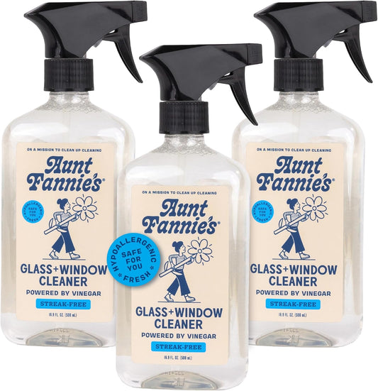 Aunt Fannie's Glass & Window Cleaning Vinegar Spray, Natural Streak-Free Spray 16.9 Ounces (Pack of 3)