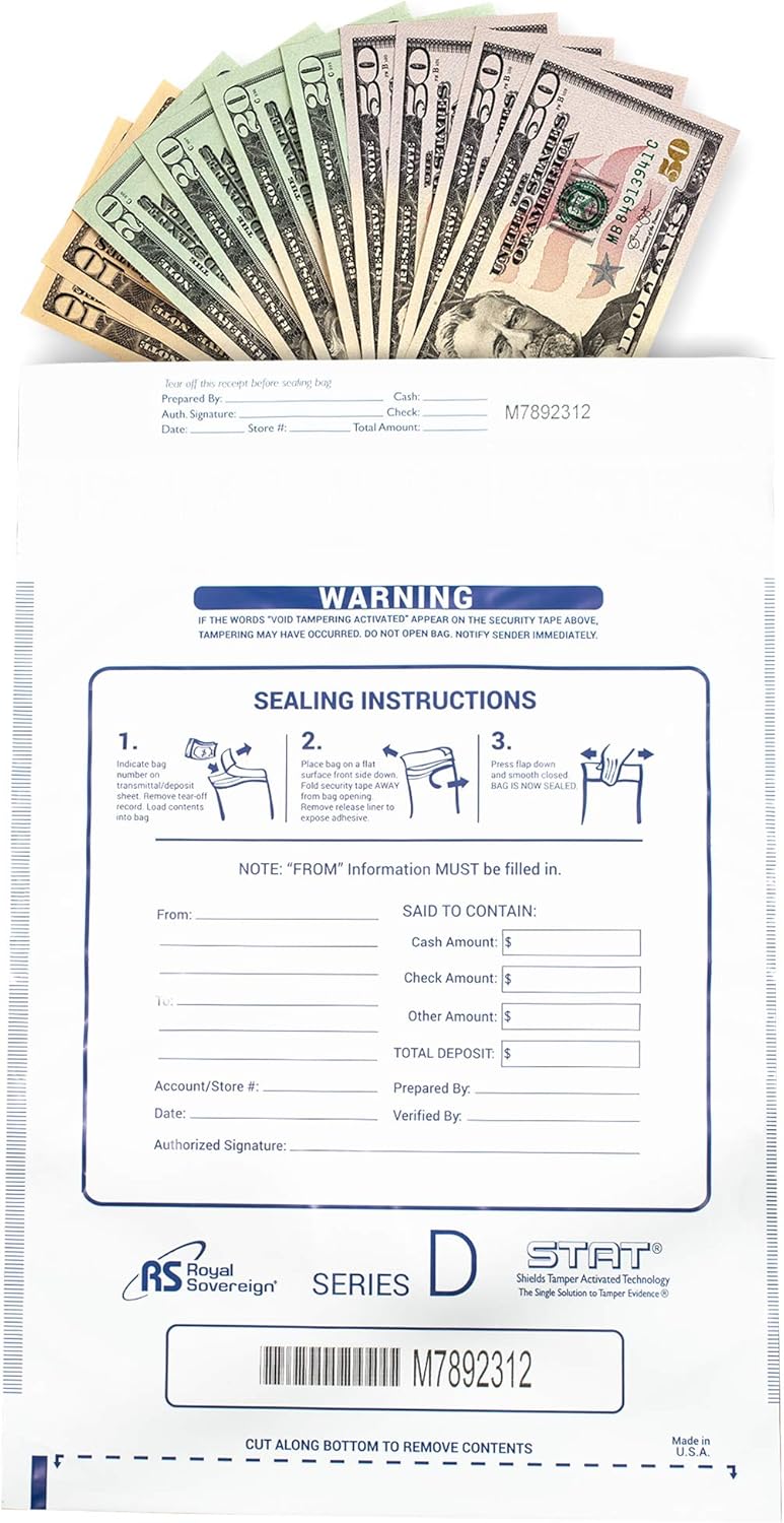 Royal Sovereign 12 x 16 White Deposit Bags 100 Pack (RMTE-1216DW)