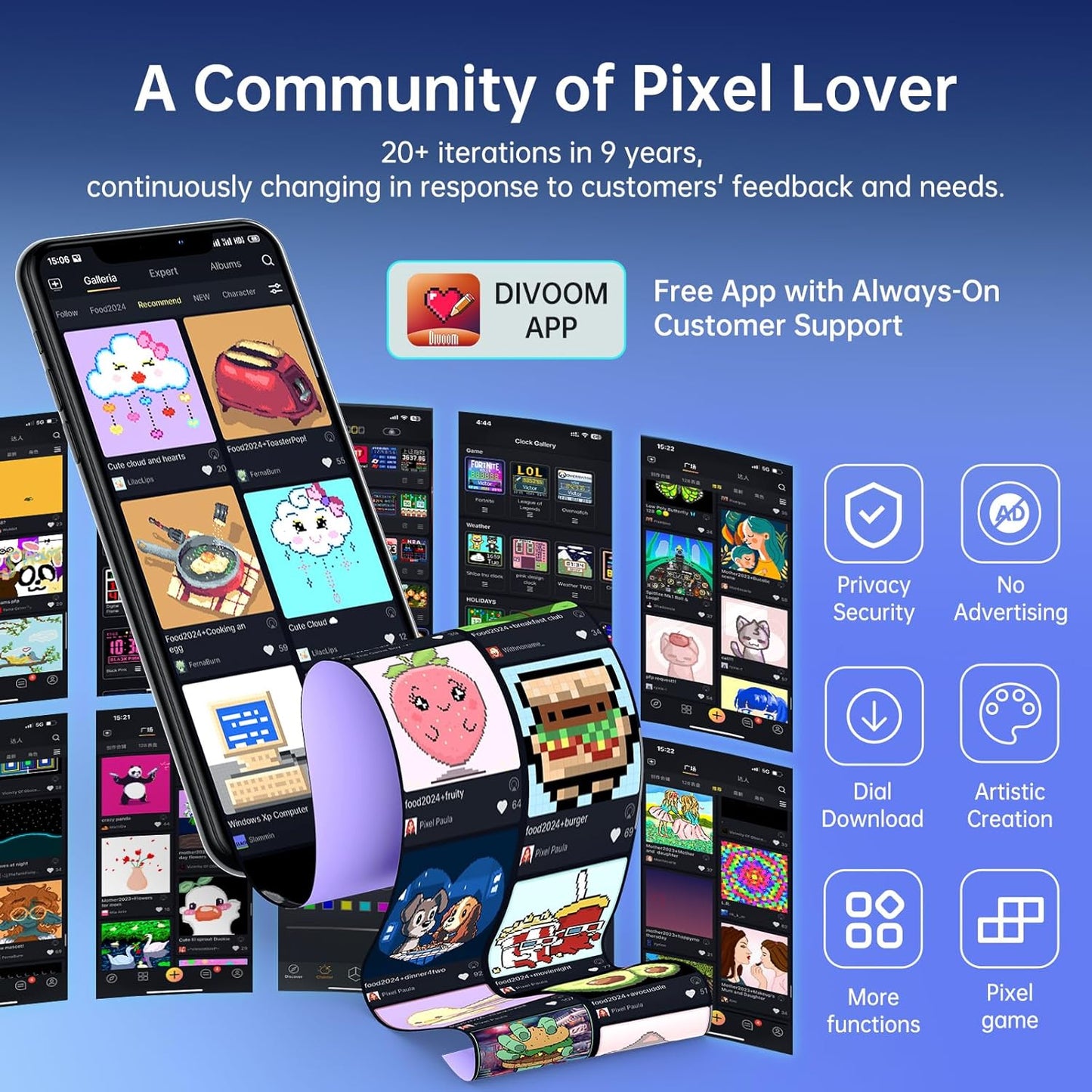 Divoom Times Gate - Cyberpunk Gaming Setup Digital Alarm Clock, Smart APP, WiFi Connect, RGB LED Display, Personalized Financial & Bitcoin Dashboard, Pixel Art for Gaming Room & Office Decor, Silver