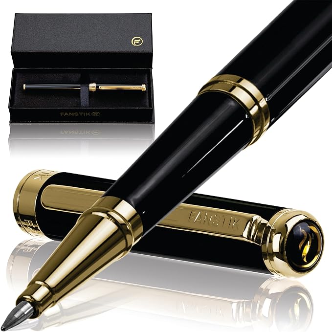 Black & Gold Luxury Rollerball pen (Made In USA) fancy gift set for women, Real 24K Gold Plating, Professional executive pen gift set for men (Lux Rollerball Black-Gold)