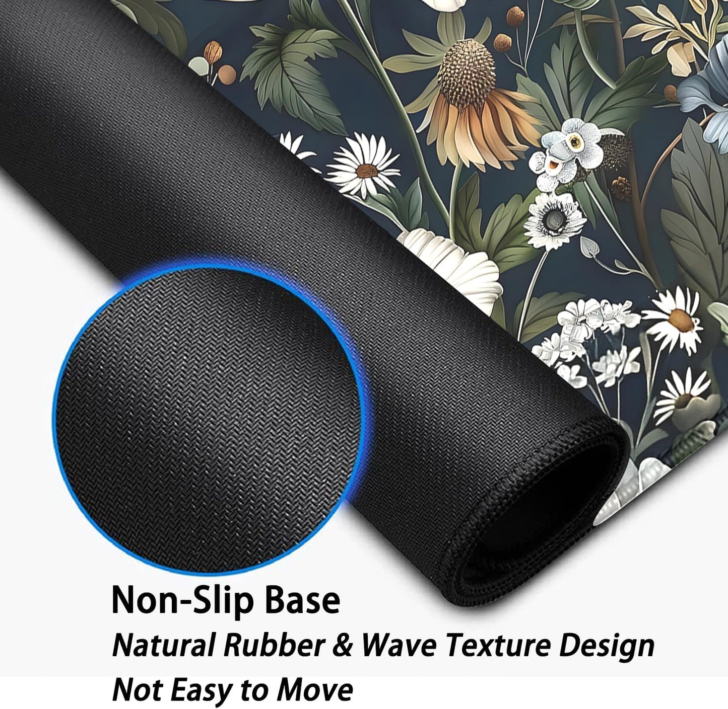 Colorful Flowers Desk Pad Mouse Pad,Daisy Floral Mouse Mat with Stitched Edges,Non-Slip Rubber Base Mousepad for Office PC Keyboard Laptop and Home Work Desk Mat(27.5X11.8 in)