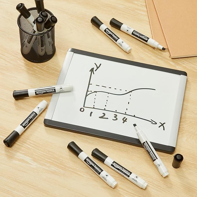 Amazon Basics Low-Odor Dry Erase Whiteboard Markers, Chisel Tip, Black, 36 Count