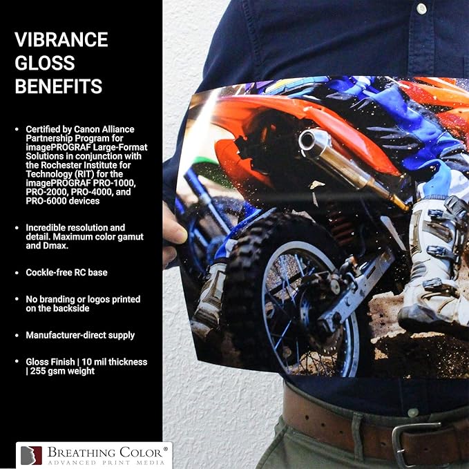 Vibrance Gloss Photo Printer Paper 10 mil 255 gsm Glossy Finish Premium Photo Paper Roll on 3inch Core 36 inches x 100 feet Works with Most Inkjet Printers Including Professional Makes and Models