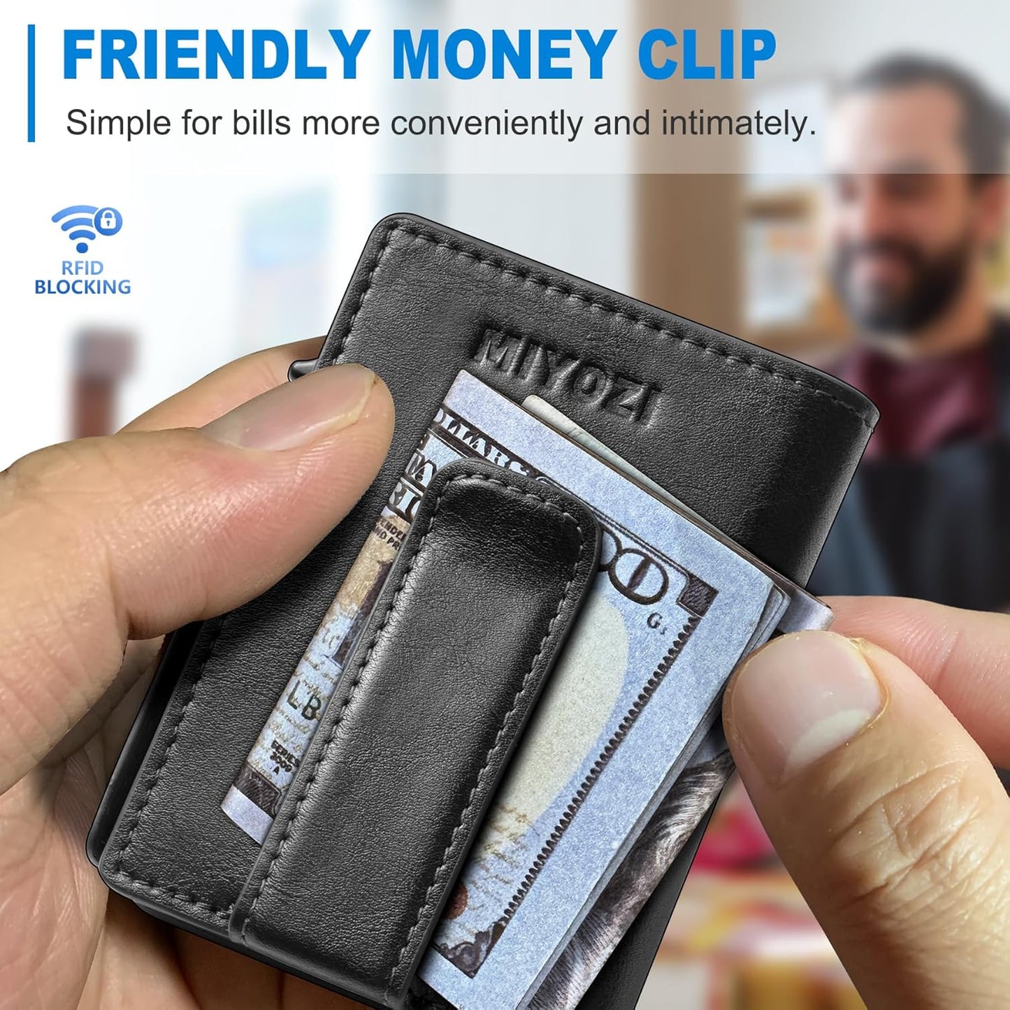 Men Wallet,with Money Clip Coins Pocket ID Window,Slim Front Pocket RFID Blocking Pop-up Card Holder 3.9"x 2.7", Gift Boxed