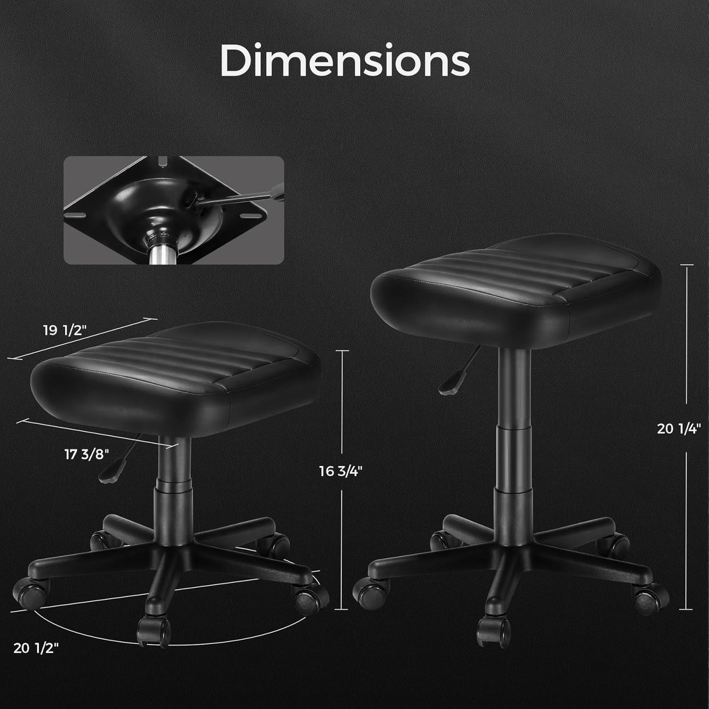 EUREKA ERGONOMIC Multi-Use Stool, Height Adjustable Swivel Rolling Stool Chair W Wheels, Ottoman Footrest for Gaming, Home Office, Black