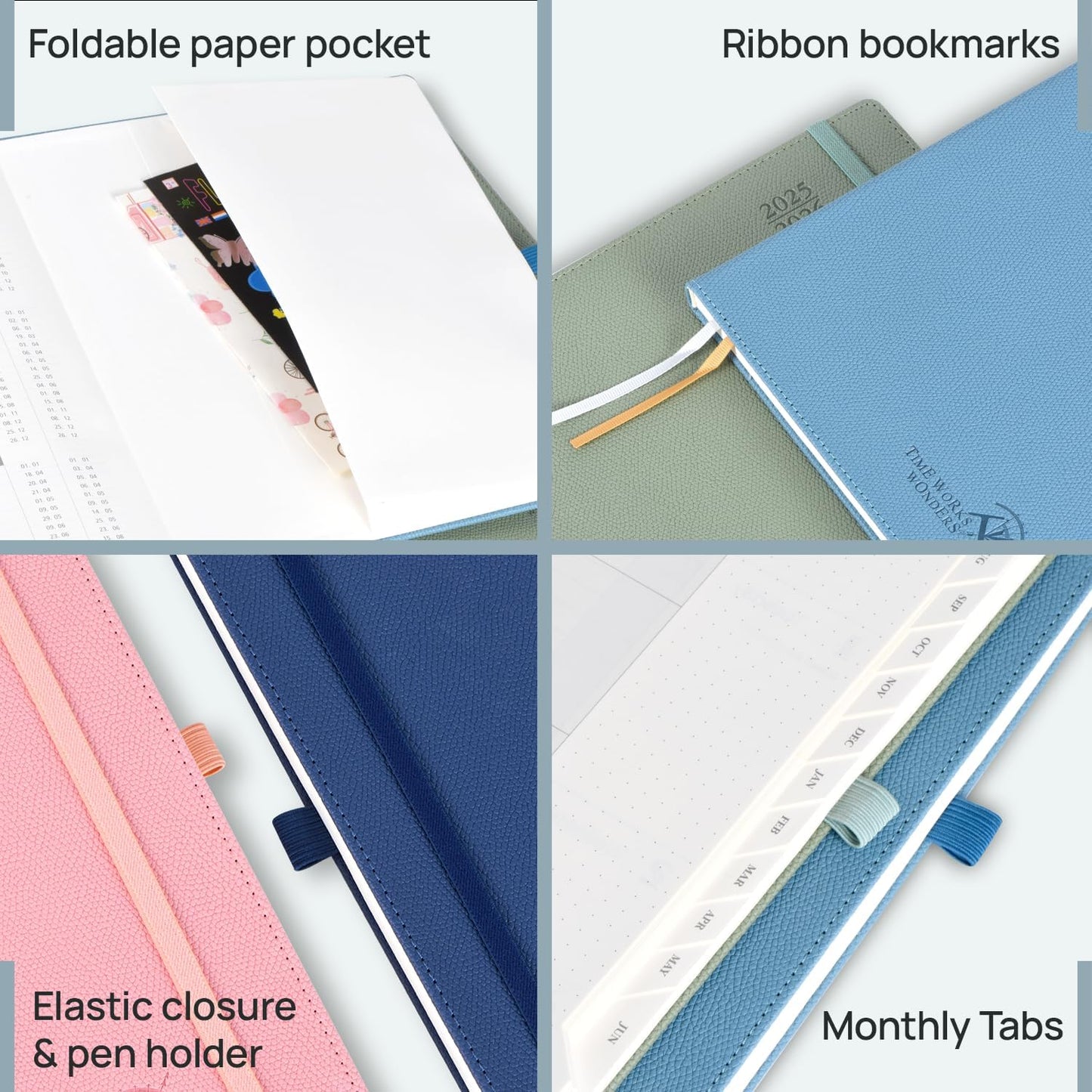 POPRUN Planner 2025-2026 (Medium 6.75''x 8.75''), Horizontal Weekly Notebook Jul.2025 - Jun.2026, Academic Appointment Book with Monthly Tabs, Leather Hardcover, Inner Pocket, 100 GSM - Midnight Green