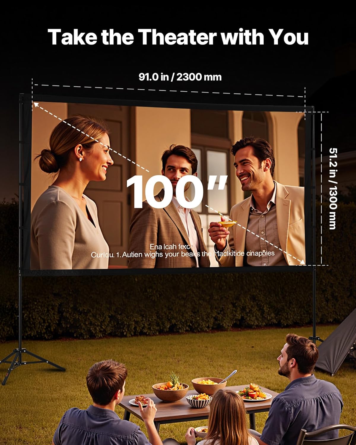 VEVOR Projector Screen with Stand, 100 Inch 160° Wide Angle Indoor Outdoor Projection Screen, 16:9 4K HD Wrinkleless Portable Dual-Tripod Screens with Carry Bag, for Movie Home Theater Presentation