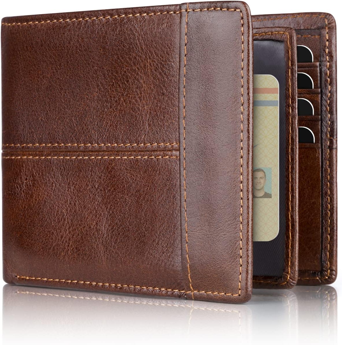 Swallowmall Mens Wallet Rfid Blocking Leather Wallet for Men Bifold Wallet Leather with 1 ID Window 16 Card Slot