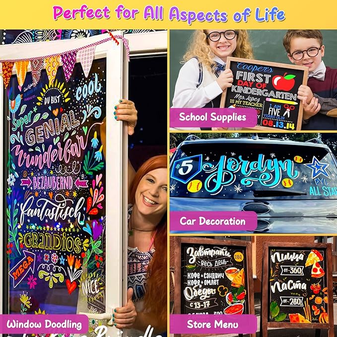 SFAIH 10 Pastel Liquid Chalk Markers [1s Wet Wipe] - No Residue, 6mm Chalkboard Markers for Blackboard, Calendar, Windows, Glass, Zero Dust, Non-Toxic, Chalk for Kids, School Teacher Must Haves