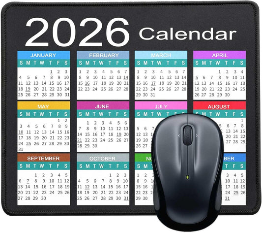 Mouse Pad with Non-Slip Rubber Base, Waterproof Computer Mousepad with Stitched Edges, Mouse Pads for Computers, Laptop, Gaming, Office & Home, 9.5 x 7.8 in (White Calendar 2026)