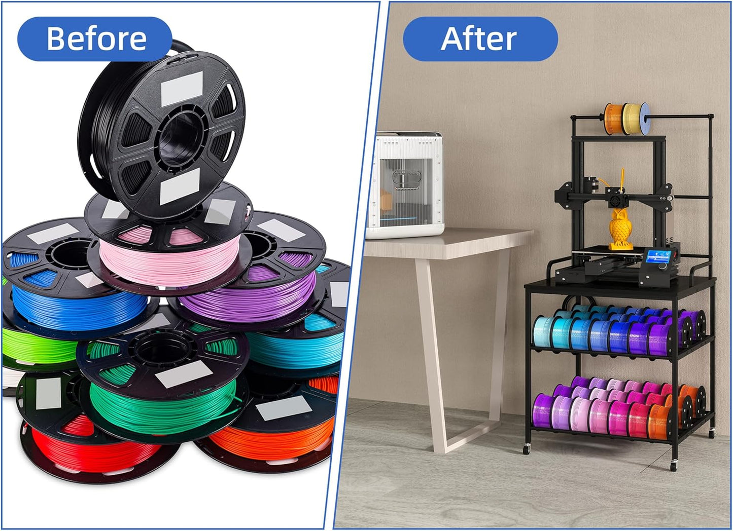 3D Printer Stand with 60pcs Filament Storage,3 Tier 3D Printer Table with Wheels, Heavy 3D Printer Stand with Storage for Studio, Home Office, Workshop