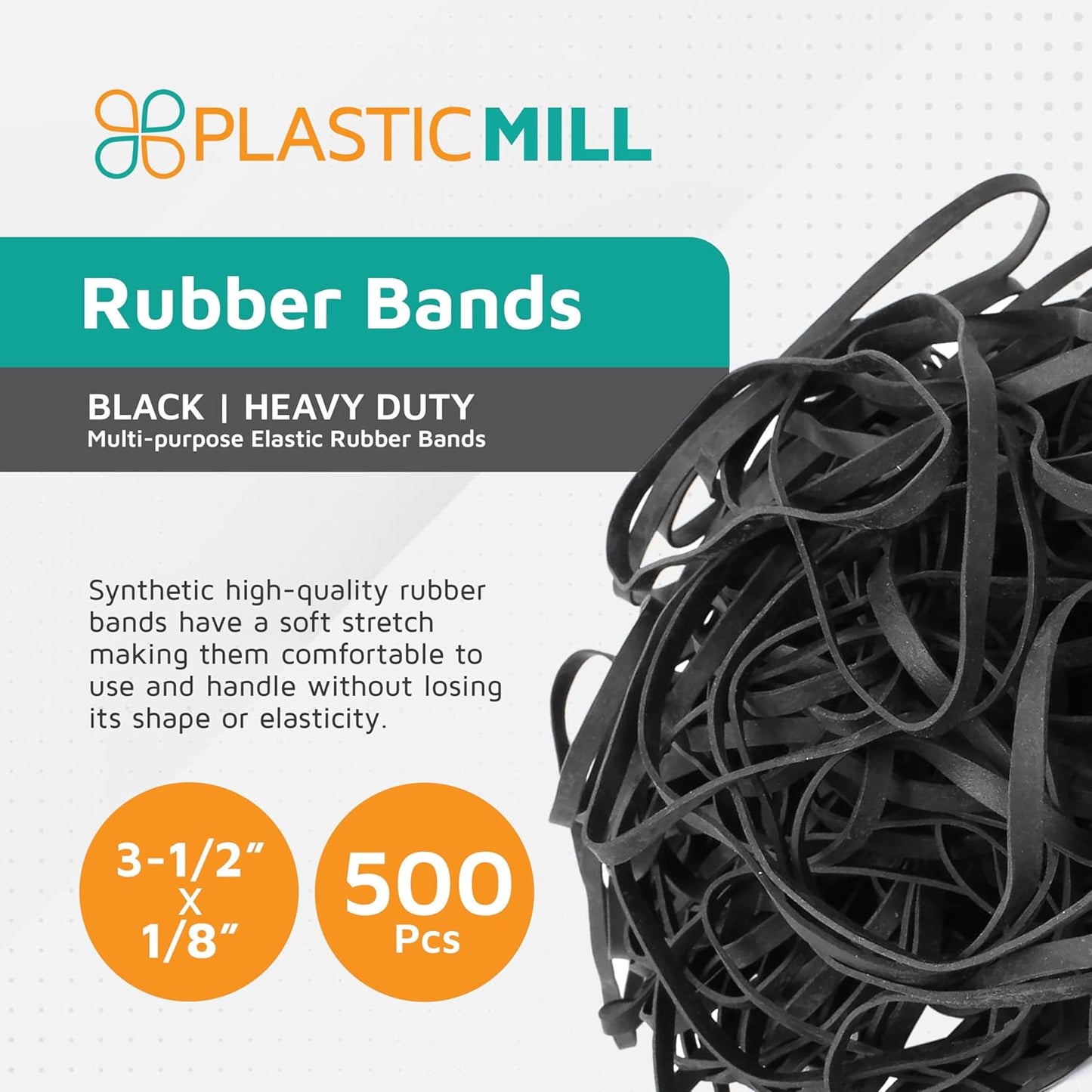 PlasticMill UV Resistant Rubber Bands Size 33 (3 1/2" x 1/8") - EPDM #33 Black Rubber Bands Office Supplies - Strong, Elastic Bands for Crafts, Cash, File Folders (100-Pack)