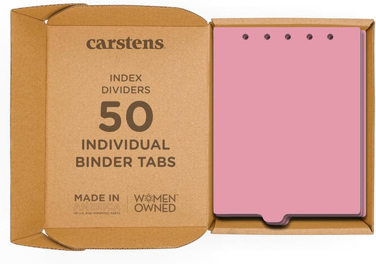 Carstens - Heavy Duty Plastic Ring Binder Dividers, Bottom Tab, 1/9 Cut, Tab 4 Position, US Letter, Mauve, Case of 50, (2619-13CS) - Ideal Medical Chart Dividers or Index Tabs for 3 Ring Binders