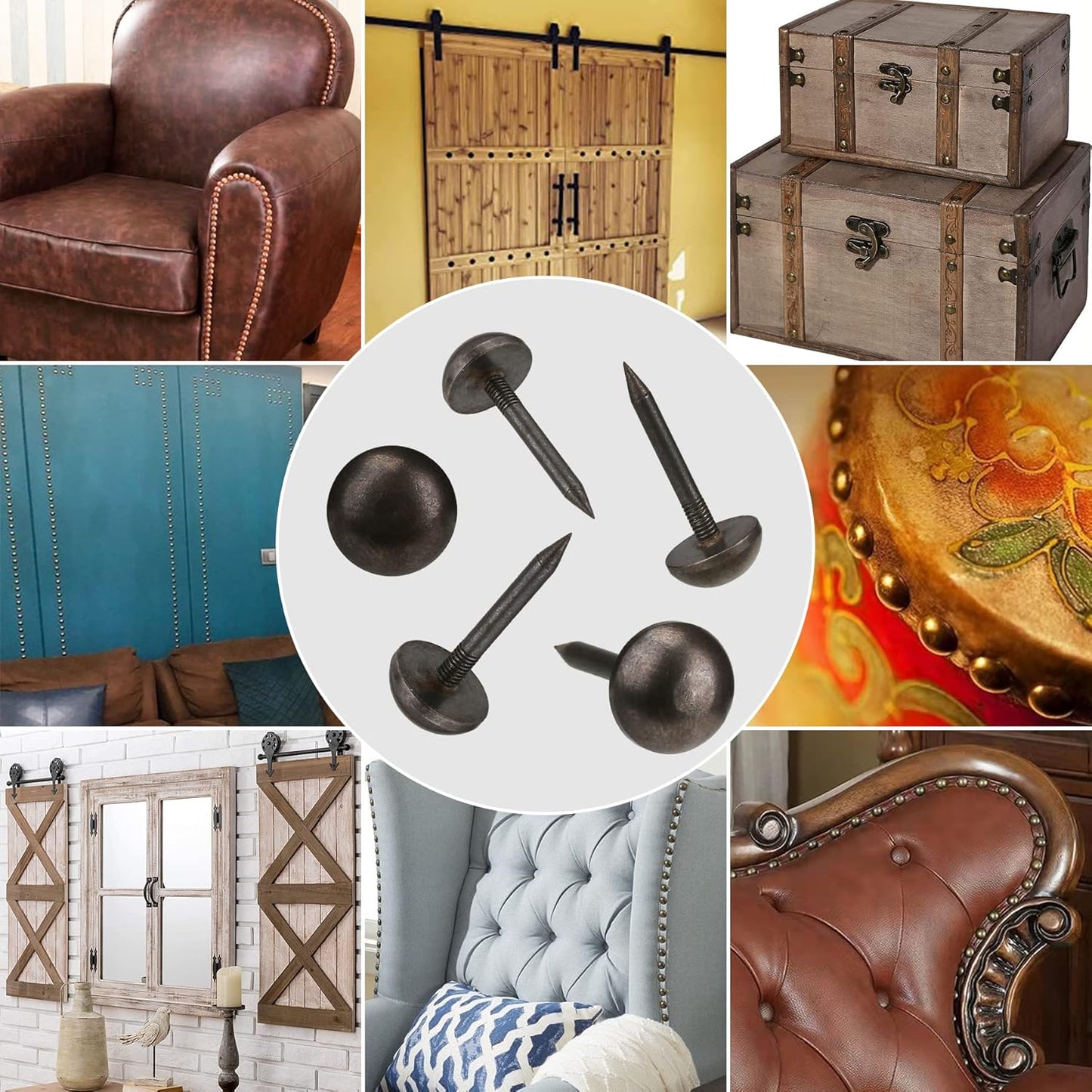 Retro Solid Pure Brass Tacks as Antique Upholstery Nails for Furniture, Decorative Push Pins for Wood,Carpet Tacks,Hardware Tacks,Cap Nails,Thumb Tacks，Brass Fasteners(1/2",12mm Black Color,20 Pcs)