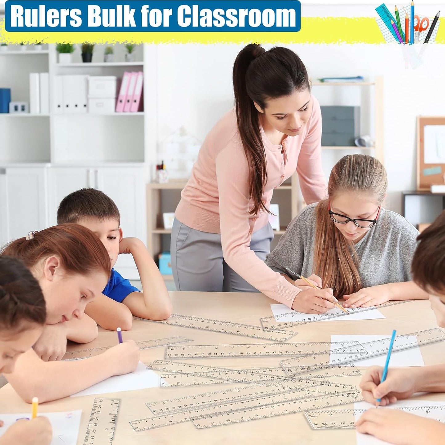 Rulers, 200 Pack 12 Inch Clear Rulers Bulk for Kids Classroom, Metric Ruler with Centimeters and Millimeters, Measuring Drawing Tools, Ideal Back to School Supplies
