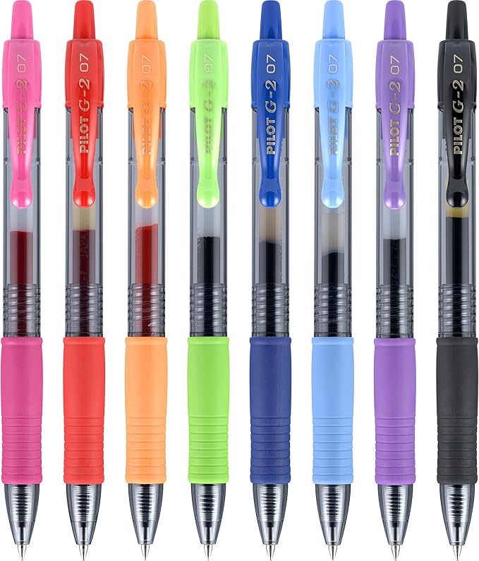 Pilot G2 Premium Gel Pens, Gel Roller Pens, Fine Point 0.7 mm Assorted Colors 8