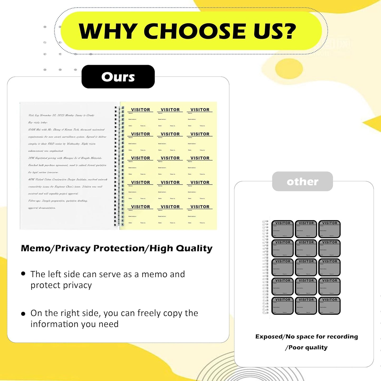 1 Pack of 225 Visitor Badges Registry Log with Carbon Copy Visitor Stickers Letter Size Visitor Log Book Extras Protecting Privacy Pages Spiral-Bound Self Visitor Badges Guest Register Book (1)