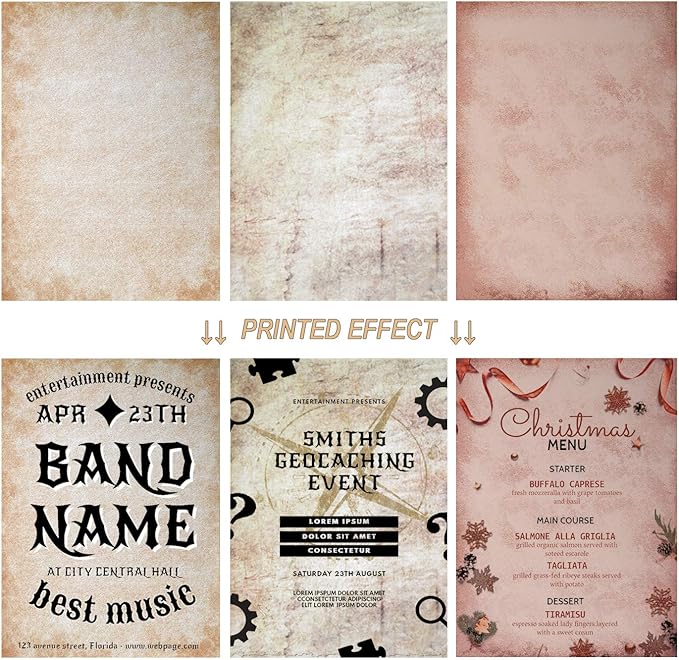 60 Sheets 6 Style Antique Stationary Paper, 8.3 x 11.2 inch A4 Size 100gsm Kraft Double-side Printable Old Aged Vintage Letter Writing Stationery Set for Classic Letters, Poems, Lyrics, Notes