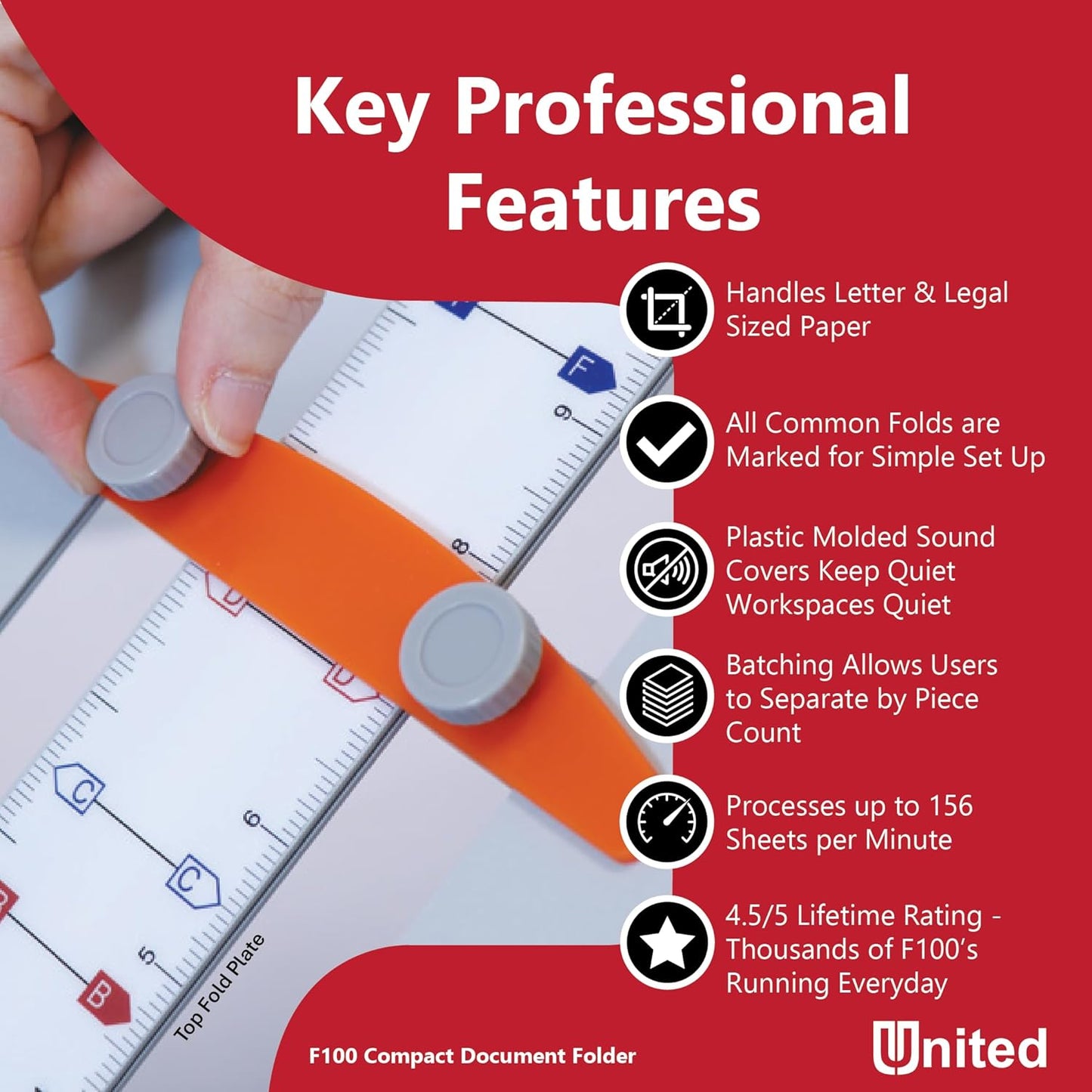 United Office Products F100 Automatic Paper Folding Machine, 200-Sheet Capacity, Folds Letter and Legal Size Paper, High-Speed Letter Folding Machine for Offices, Schools and Churches