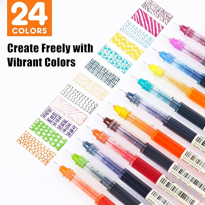 RIANCY Liquid Ink Rollerball Gel Pens, 0.5mm Extra Fine Point Tip, 24ct Assorted Colors, Smooth Writing No Smear No Bleed, Vibrant for Journaling, Drawing, Sketching, School Notes & Art Supplies