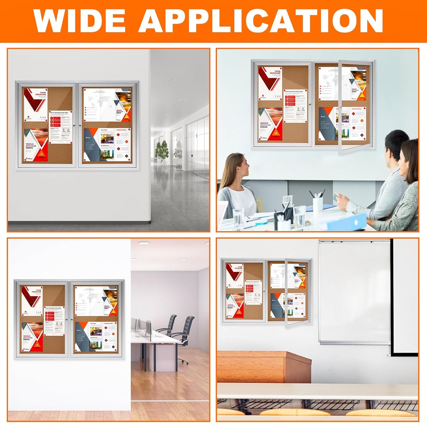 Enclosed Bulletin Board,Outdoor Bulletin Board,43.3 * 31.5’’ Lockable Cork Noticeboard with Aluminum Frame,Weatherproof Display Cases for School, Office,Commercial