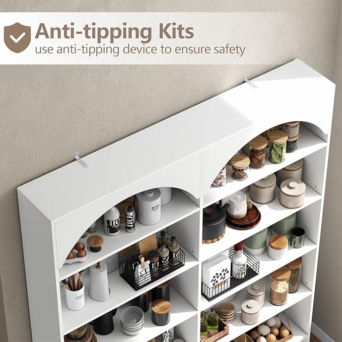 70.8’’ Tall Bookshelf and Bookcase, 7-Tier Double Wide Bookcase Modern Large Open Display Shelves with Curved Baffle for Home Office Living Room (White)