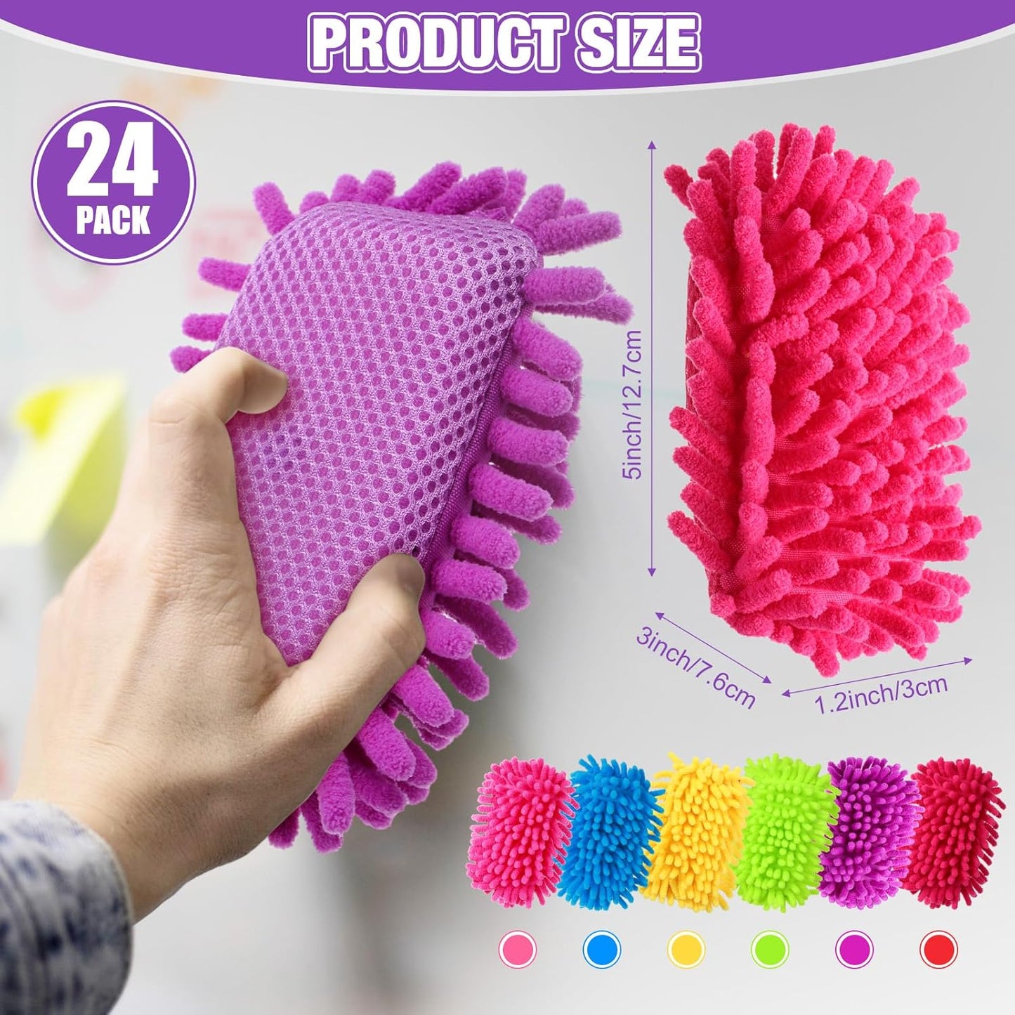 Sherr 24 Pcs Magnetic Whiteboard Eraser School Erase Erasers Microfiber Washable White Board Eraser for Chalk Classroom Home Office (Rainbow Colors)