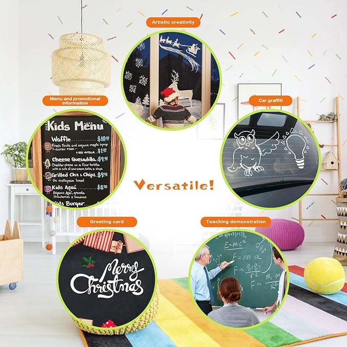 White Chalk Markers For Chalkboard, Liquid Chalk Markers Erasable 5 Variety Pack - 1mm Ultra Fine Tip, 3mm Fine Tip, 6mm Medium, 10mm Bold, 15mm Jumbo For Blackboard, Car Window, Signs, Glass, Bistro