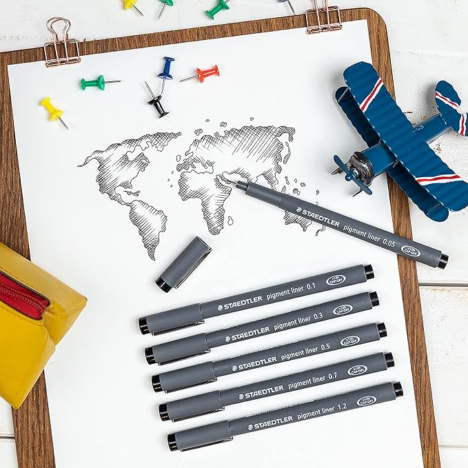 STAEDTLER Pigment Liner, Fineliner Pen for Drawing, Drafting, Journaling, 1.0mm, Black, Box of 5 Pens, 308 10-9