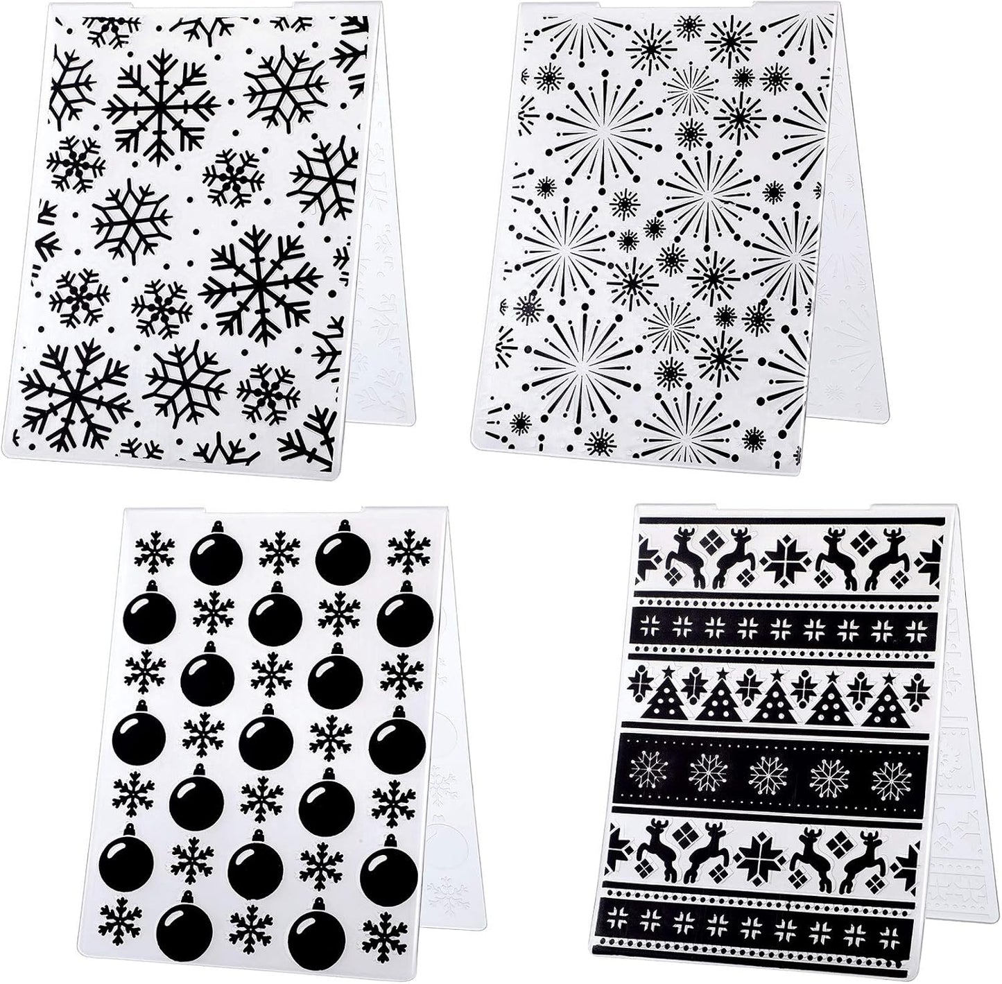 4 Pieces Christmas Plastic Embossing Folder Christmas Embossing Template Snowflake Bells Pattern Scrapbooking Embossing for Christmas Craft Cards Decorations