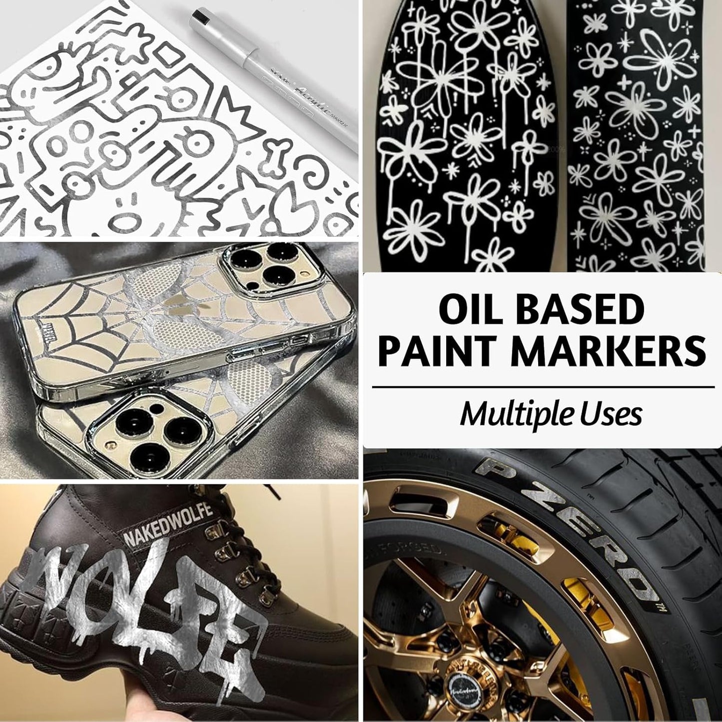 SFAIH Silver Paint Markers Pens - 4 Pack 2-3MM Medium Tip Metallic Acrylic Markers For Holiday Decor, Gift Wrapping, Party Posters, DIY Craft Projects