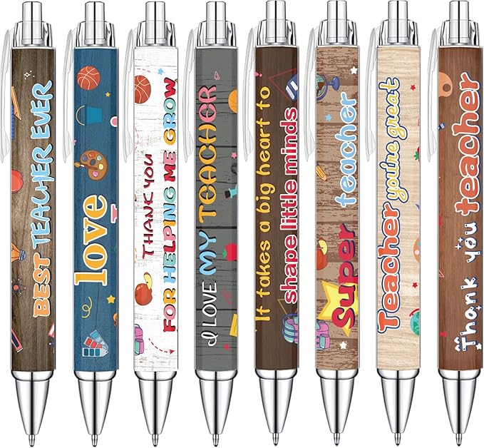 Idealmuzik 8 Teacher Pens,Gift for Teacher,Fun Cute Funny Best Pens Set,Teach Love Inspire Writing School Sayings Preschool Appreciation Gifts in Bulk