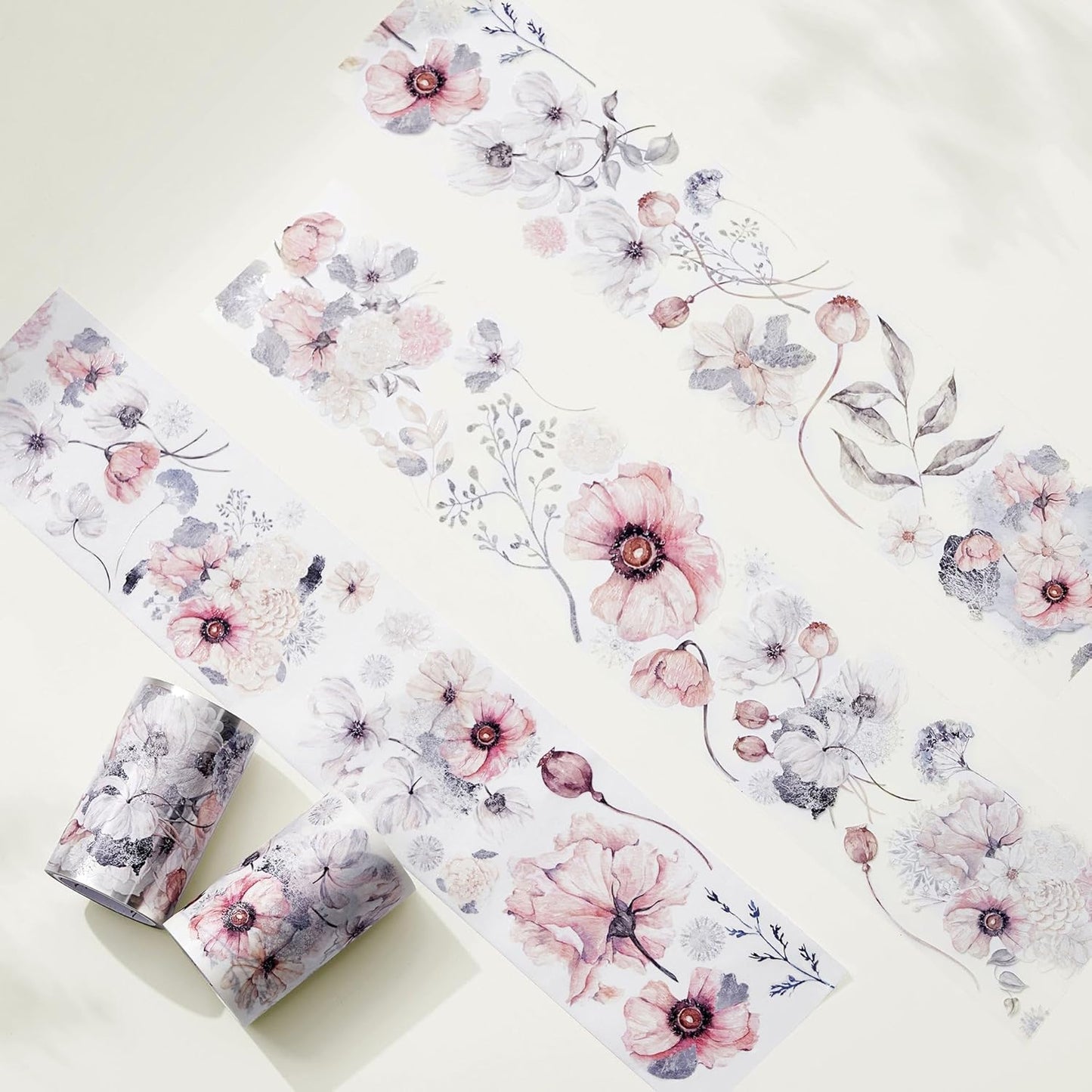 WT Frostbloom Wide Washi Tape, Single Roll, Original Design, Pastel Pink Floral Design, Decorative Masking Tape for Arts, DIY Crafts, Journals, Planners, Scrapbooks