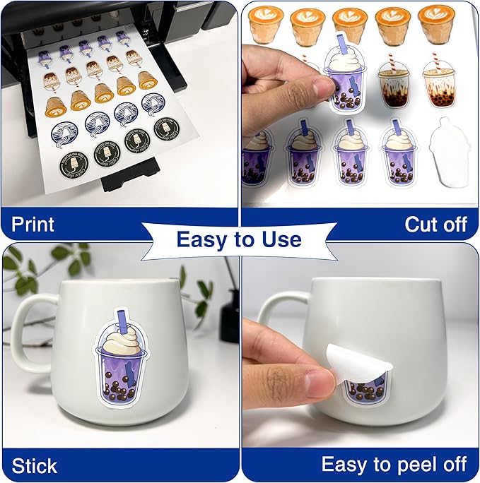 8x10 Printable Vinyl Sticker Paper Waterproof, Removable Self Adhesive Vinyl Sticker Sheets for Inkjet and Laser printer, 30 Pack, 8R Size, Glossy White