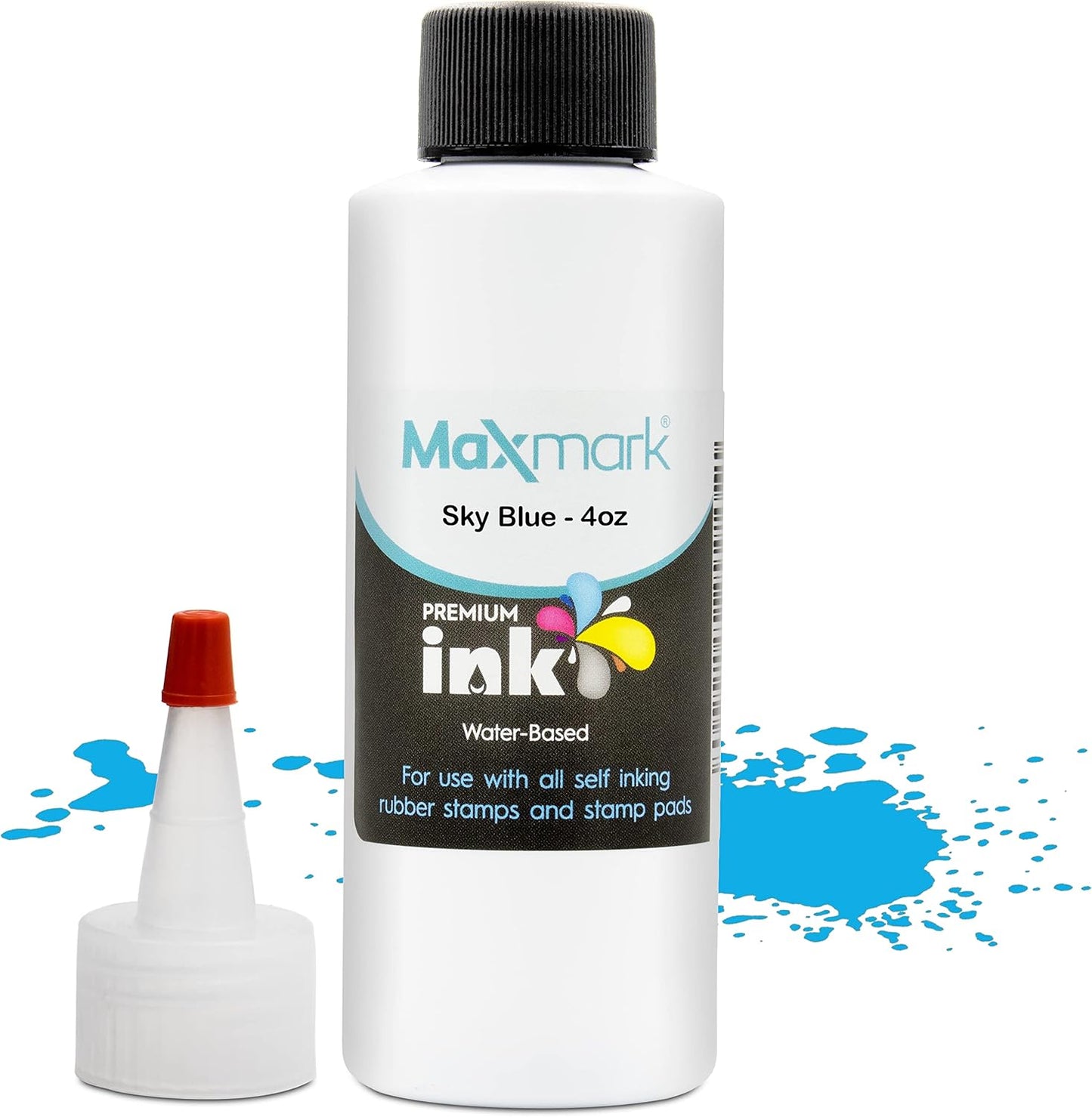 MaxMark Premium Refill Ink for self Inking Stamps and Stamp Pads, Sky Blue Color - 4 oz.