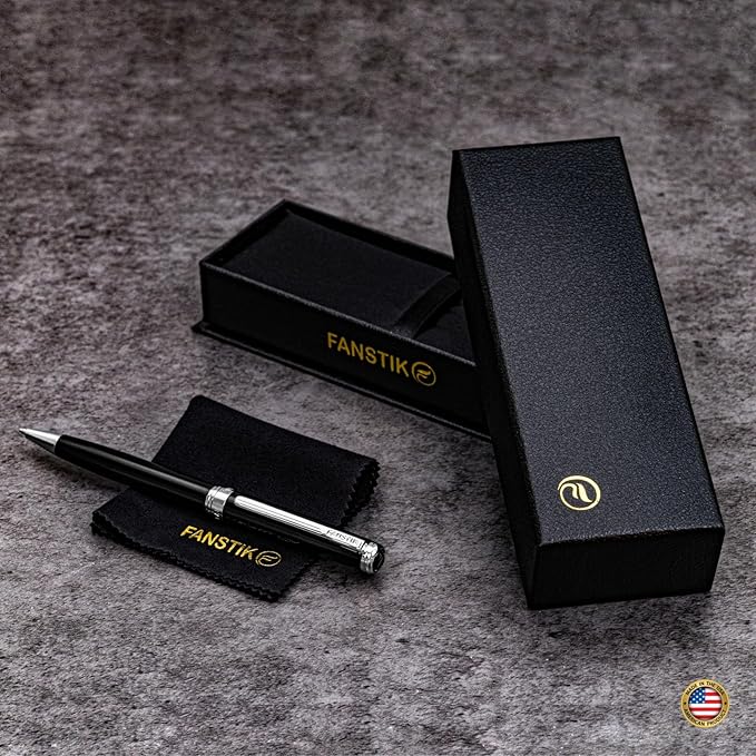 Black & Silver Luxury ballpoint Pen (Made In USA) fancy gift set for women, Real 24K Gold Plating, Professional executive pen gift set for men (Lux BallPoint Black-Silver)