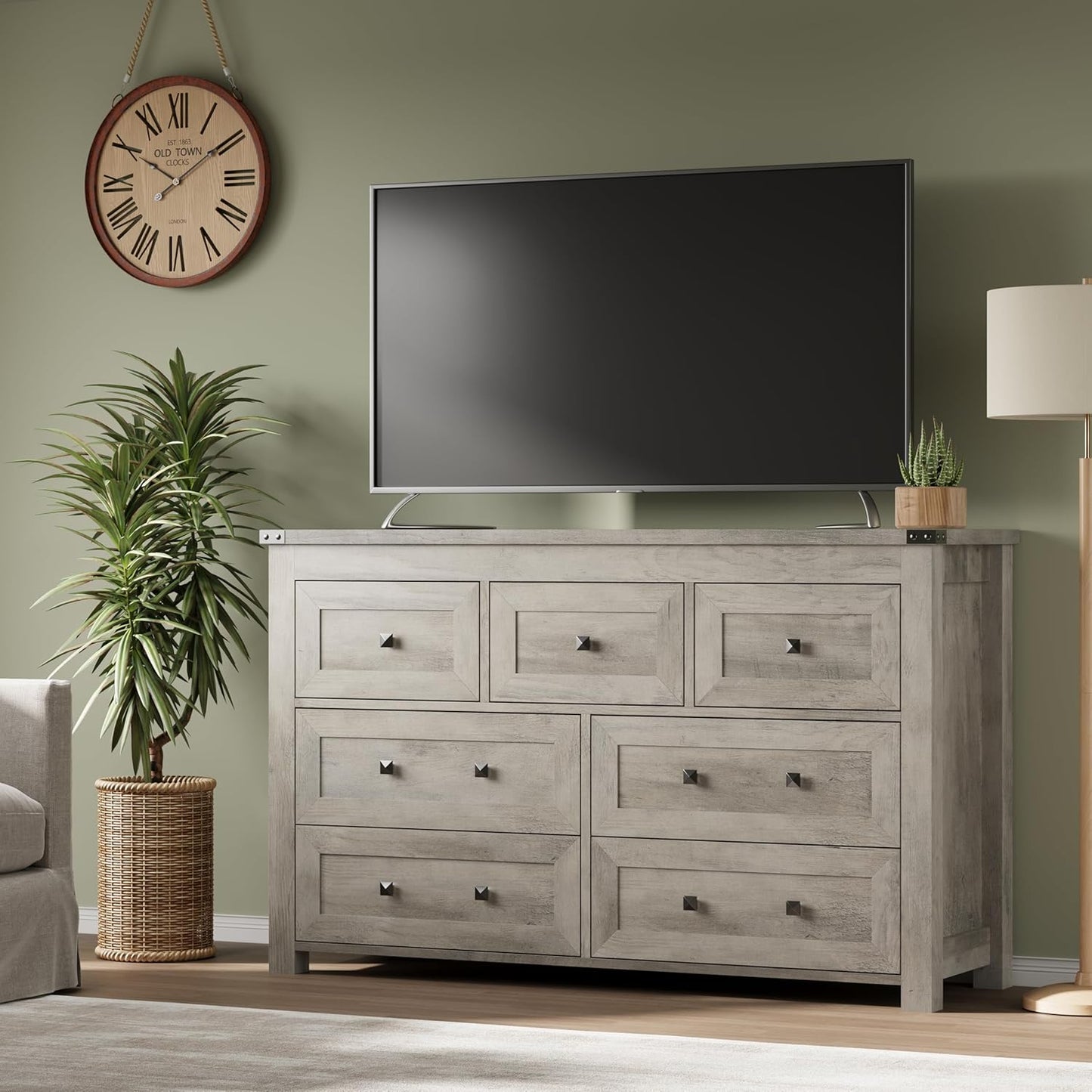 7-Drawer Dresser, Modern Wooden Storage Chest of Drawers, Dresser TV Stand, Wood Drawer Organizer with Metal Handles for Bedroom, Living Room, Hallway