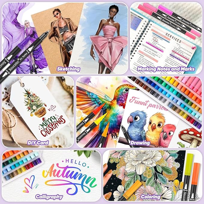 Soucolor Teacher Appreciation Gifts, College Graduation Gifts, 36 Colors Dual Tip Art Brush Markers Pens for Adult Coloring Books Kids Note taking Planner Lettering Drawing Preppy School Stuff