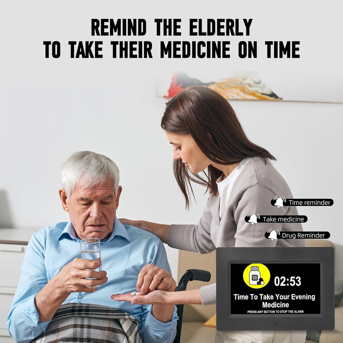 Digital Alarm Clock, Multiple Alarm Clocks Functions,digaital Wall Clock for Seniors, Dementia Clock That Provides Digital Alarms and Electronic Calendar for Seniors. (Black, 7 inches)