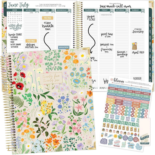 bloom daily planners 2025-2026 Hardcover Academic Year Goal & Vision Planner (July 2025 - July 2026) - Monthly & Weekly Calendar Agenda Organizer - 7.5" x 9" - Garden Party, Beige
