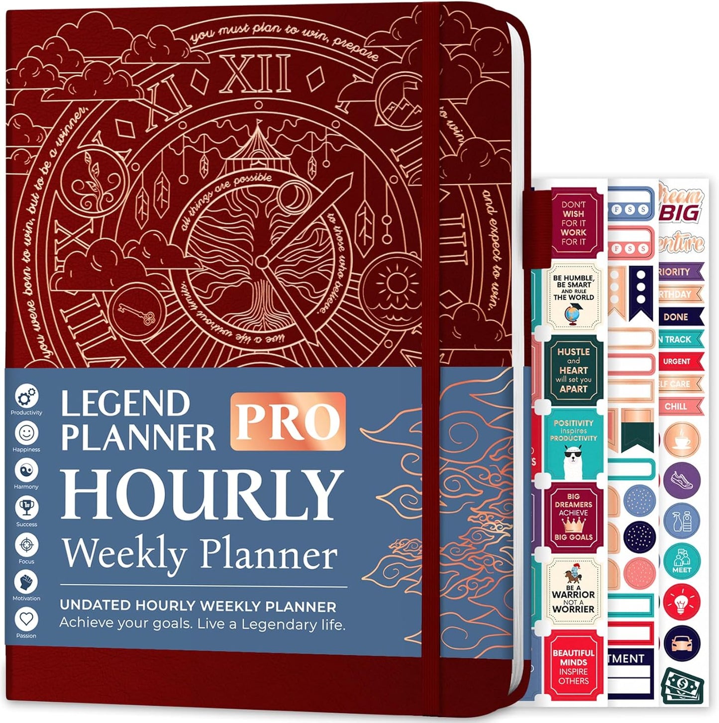 Legend Planner PRO Hourly Schedule - Weekly & Daily Organizer with Time Slots. Appointment Book Journal for Work & Personal, A4 (Wine Red)